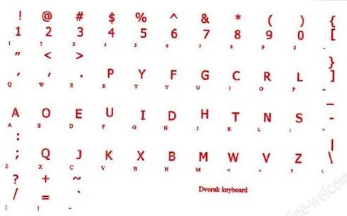 Dvorak عبارة عن ملصقات شفافة مبسطة بأحرف حمراء لأي لوحة مفاتيح للكمبيوتر in Kuwait