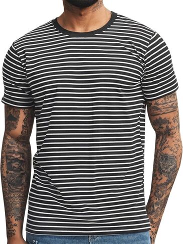 Shirts for Men Men's Striped T-Shirt Short Sleeve Casual Cotton Stripe Tee Shirts in Saudi Arabia