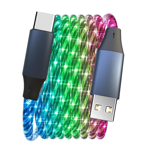 10FT Type C LED Light Up Charging Cable 66W Starry USB A to C Charger Lighted Fast Charging Cord RGB Flowing Light Up Charger Cord Compatible with iPhone 17/16/15/Samsung Galaxy S23 S22 More in Kuwait