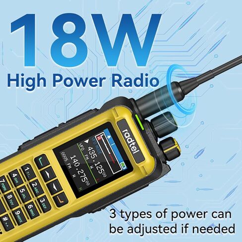 Radtel RT‑817A 18W جهاز اتصال لاسلكي ثنائي النطاق عالي الطاقة، AM/FM/VHF/UHF، 1024CH، NOAA، DTMF & VOX، شحن سريع من النوع C، راديو طويل المدى ثنائي الاتجاه للتخييم والمشي لمسافات طويلة والصيد وصيد الأسماك والبناء in Saudi Arabia