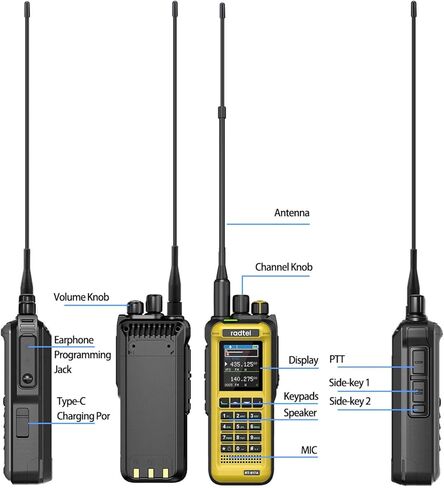 Radtel RT‑817A 18W جهاز اتصال لاسلكي ثنائي النطاق عالي الطاقة، AM/FM/VHF/UHF، 1024CH، NOAA، DTMF & VOX، شحن سريع من النوع C، راديو طويل المدى ثنائي الاتجاه للتخييم والمشي لمسافات طويلة والصيد وصيد الأسماك والبناء in Saudi Arabia