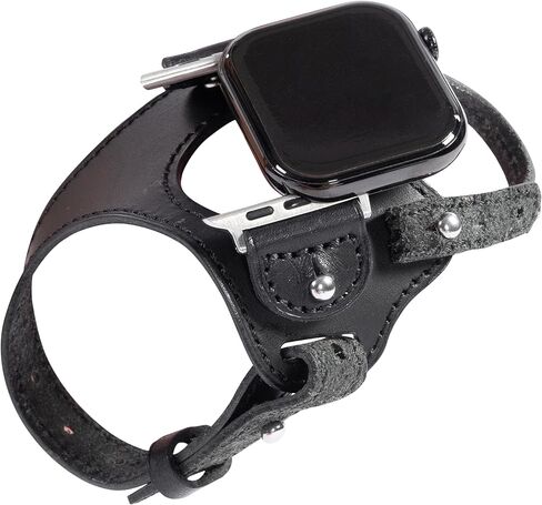 Steampunk Ergonomic Genuine Leather Hand Made Watch Band,Compatible with Apple Watch,iWatch Series,Smart Watch,Thumb Strap for Cycling Driving,Fitness,Skating,Sports(Black) in Saudi Arabia