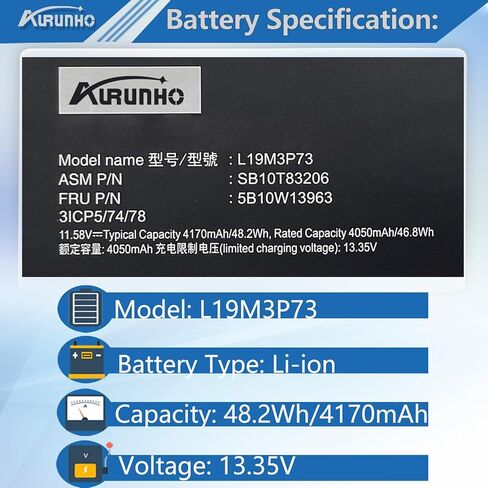 استبدال بطارية الكمبيوتر المحمول L19M3P72 L19M3P73 لجهاز Lenovo ThinkPad X1 Nano Gen 1st 20UN Series 5B10W13962 5B10W13963 5B10W13964 L19C3P71 SB10T83205 SB10T83206 SB10T83207 11.58V 48.2 واط ساعي 4170 مللي أمبير in Kuwait