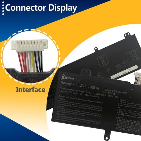 B31N1707 42Wh استبدال البطارية لـ Asus VivoBook S14 S406UA-GS8202T S410 S410UN S410UF S410UA S410UQ S410UQ-NH74 X411UA X411UF X411UN X411UQ S4100V S4100VN Series 11.55V 3653 in Saudi Arabia