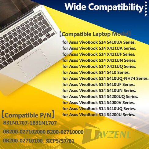 B31N1707 42Wh استبدال البطارية لـ Asus VivoBook S14 S406UA-GS8202T S410 S410UN S410UF S410UA S410UQ S410UQ-NH74 X411UA X411UF X411UN X411UQ S4100V S4100VN Series 11.55V 3653 in Saudi Arabia