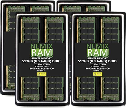 128 جيجابايت (2 × 64 جيجابايت) DDR5 5600 ميجا هرتز PC5-44800 4Rx4 1.1 فولت CL46 288-PIN ECC مسجلة RDIMM NEMIX RAM مجموعة ذاكرة الخادم in Kuwait