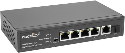 Rocstor SolidConnect SC5 4-Port PoE + Gigabit Ethernet غير مُدار ومنافذ توصيل 1X Gigabit SFP - Y10S005-B1 in Kuwait