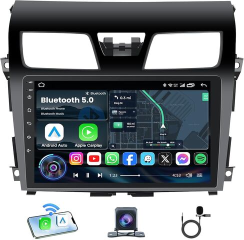 راديو سيارة 4Core 64G ROM لسيارة Nissan Altima 2013-2015: Android 13 ترقية 10 بوصة Carplay/Android Auto Stereo مع شاشة لمس 1280 * 800 IPS بلوتوث GPS للملاحة FM 5G WiFi كاميرا احتياطية رئيس وحدة in Kuwait