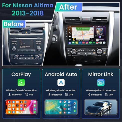 راديو سيارة 4Core 64G ROM لسيارة Nissan Altima 2013-2015: Android 13 ترقية 10 بوصة Carplay/Android Auto Stereo مع شاشة لمس 1280 * 800 IPS بلوتوث GPS للملاحة FM 5G WiFi كاميرا احتياطية رئيس وحدة in Kuwait