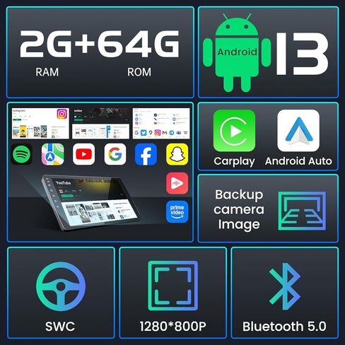 راديو سيارة 4Core 64G ROM لسيارة Nissan Altima 2013-2015: Android 13 ترقية 10 بوصة Carplay/Android Auto Stereo مع شاشة لمس 1280 * 800 IPS بلوتوث GPS للملاحة FM 5G WiFi كاميرا احتياطية رئيس وحدة in Kuwait