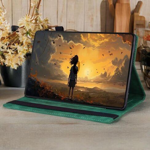 حافظة ريترو لجهاز Lenovo Idea Tab Plus 12.1 بوصة إصدار 2025 - غطاء واقٍ مقاوم للصدمات من جلد البولي يوريثان ومادة TPU الهجينة مع حزام قبضة مضاد للانزلاق، وفتحات للبطاقات ومسند - أخضر in Saudi Arabia