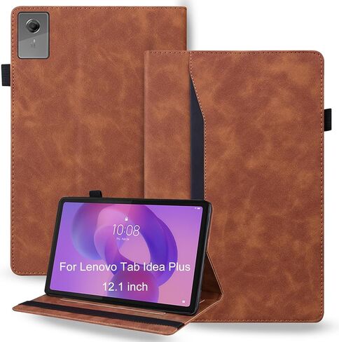 حافظة ريترو لجهاز Lenovo Idea Tab Plus 12.1 بوصة إصدار 2025 - غطاء واقٍ مقاوم للصدمات من جلد البولي يوريثان ومادة TPU الهجينة مع حزام قبضة مضاد للانزلاق، وفتحات للبطاقات ومسند - أخضر in Saudi Arabia