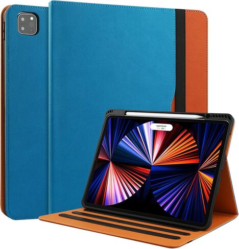 for iPad Pro 12.9 Case 6th/5th/4th/3rd Generation Case 2022/2021/2020/2018, Folio Stand Cover with Multiple Angles & Auto Sleep/Wake for iPad 12.9 Inch Pro 6th/5th/4th Gen, NavyBlue/Brown in Saudi Arabia