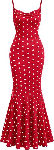 PRETTYGARDEN Womens Summer Dresses 2026 Polka Dot Spaghetti Strap Cowl Neck Bodycon Wedding Cocktail Mermaid Maxi Dress in Saudi Arabia