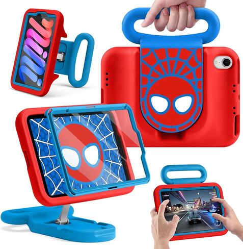 حافظة أطفال لجهاز iPad mini 7 (A17 Pro) 2024 / iPad mini 6 2021، حافظة صديقة للأطفال مع حامل صورة/مناظر طبيعية قابلة للتعديل، غطاء شديد التحمل مع واقي شاشة لجهاز iPad mini 7/6 8.3 بوصة (أسود أحمر) in Saudi Arabia