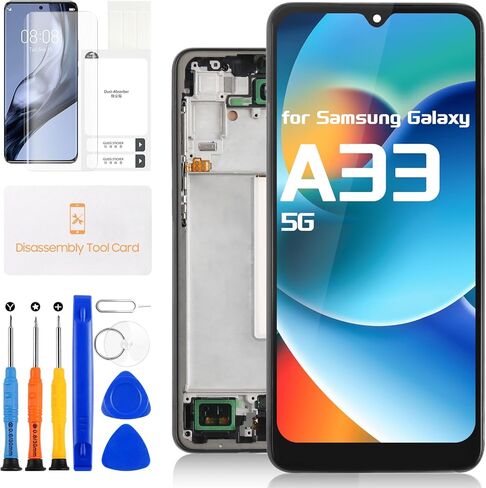 for Samsung Galaxy A33 5G Screen Replacement for Samsung A33 5G A336 LCD Display SM-A336E SM-A336B Touch Screen Digitizer Glass Assembly with Repair Kits (Black with Frame,Without Fingerprint) in Saudi Arabia