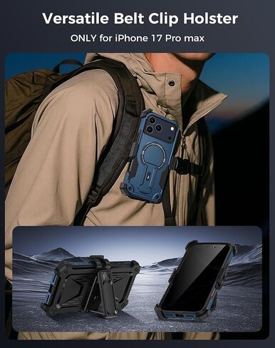 Goton 4in1 for iPhone 17 Pro Max Case with Belt Clip Holster, Privacy Tempered Glass Screen Protector & Camera Lens Protector, Compatible with MagSafe, Heavy Duty, Shockproof Phone Cover in Saudi Arabia