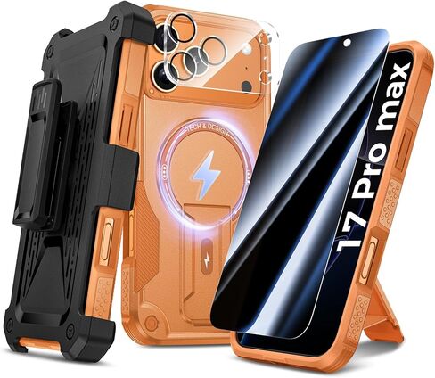 Goton 4in1 for iPhone 17 Pro Max Case with Belt Clip Holster, Privacy Tempered Glass Screen Protector & Camera Lens Protector, Compatible with MagSafe, Heavy Duty, Shockproof Phone Cover in Saudi Arabia