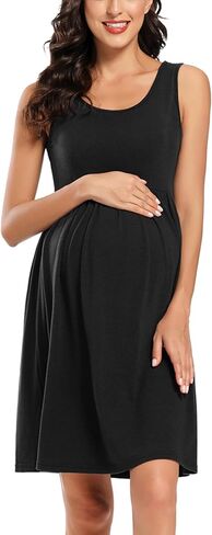 Ecavus Womens Maternity Tank Dress Stripe Color Block Sleeveless Knee Length for Baby Shower in Saudi Arabia