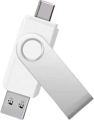 محرك أقراص فلاش USB من النوع C OTG بسعة 32 جيجابايت لهواتف Android، أبيض، تصميم دوار، واجهة مزدوجة USB ونوع C in Kuwait