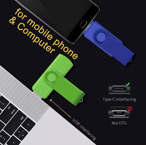 محرك أقراص فلاش USB من النوع C OTG بسعة 32 جيجابايت لهواتف Android، أبيض، تصميم دوار، واجهة مزدوجة USB ونوع C in Kuwait
