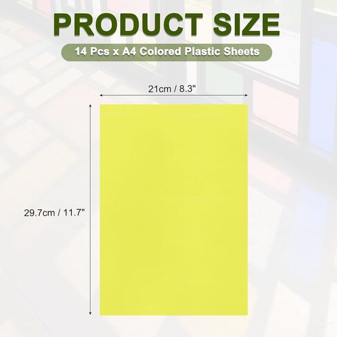 MECCANIXITY 14 Pcs Colored Plastic Sheets, A4 Transparent Amber Film Color Correction Gel Light Filter Waterproof 11.7 x 8.3 Sheet for DIY Crafts, LED Lighting, Photo (Yellow) in Saudi Arabia