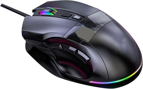 ماوس ألعاب سلكي من سيسيجلو، ماوس كمبيوتر سلكي USB، سلك بإضاءة خلفية RGB 12000 نقطة في البوصة لأجهزة ألعاب الكمبيوتر، 9 مفاتيح للمكتب والمنزل in Saudi Arabia