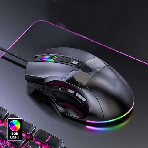 ماوس ألعاب سلكي من سيسيجلو، ماوس كمبيوتر سلكي USB، سلك بإضاءة خلفية RGB 12000 نقطة في البوصة لأجهزة ألعاب الكمبيوتر، 9 مفاتيح للمكتب والمنزل in Saudi Arabia