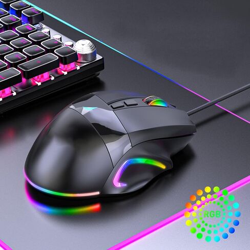 ماوس ألعاب سلكي من سيسيجلو، ماوس كمبيوتر سلكي USB، سلك بإضاءة خلفية RGB 12000 نقطة في البوصة لأجهزة ألعاب الكمبيوتر، 9 مفاتيح للمكتب والمنزل in Saudi Arabia