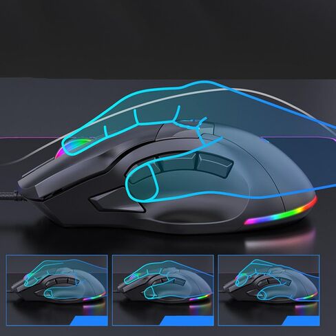 ماوس ألعاب سلكي من سيسيجلو، ماوس كمبيوتر سلكي USB، سلك بإضاءة خلفية RGB 12000 نقطة في البوصة لأجهزة ألعاب الكمبيوتر، 9 مفاتيح للمكتب والمنزل in Saudi Arabia