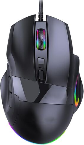 ماوس ألعاب سلكي من سيسيجلو، ماوس كمبيوتر سلكي USB، سلك بإضاءة خلفية RGB 12000 نقطة في البوصة لأجهزة ألعاب الكمبيوتر، 9 مفاتيح للمكتب والمنزل in Saudi Arabia