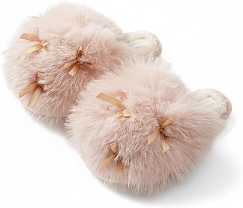 Comfortable bowknot home slippers with non-slip wavy-pattern soles and soft plush insoles. Available in pink, white and black. in Saudi Arabia