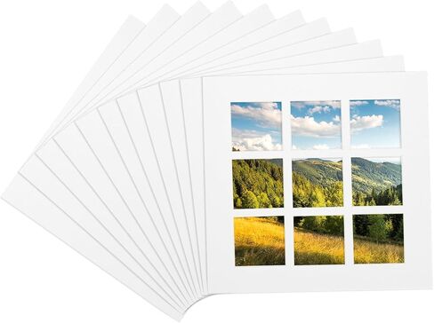 حصيرة باتيكل مقاس 10 × 10 للصور مقاس 2 × 2، 6 قطع من لوحة حصيرة خالية من الأحماض مسبقًا بيضاء اللون لعرض الصور والمطبوعات والعروض الفنية، نمط 9 شبكات، أبيض in Saudi Arabia