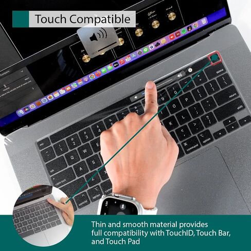 غطاء لوحة المفاتيح/غطاء التحكم لجهاز Apple MacBook Pro 16 بوصة (موديل 2020) [عبوة من قطعتين] - تغطية كاملة تحمي عناصر التحكم باللمس ومعرف اللمس المقاوم للماء وسهل التنظيف in Kuwait