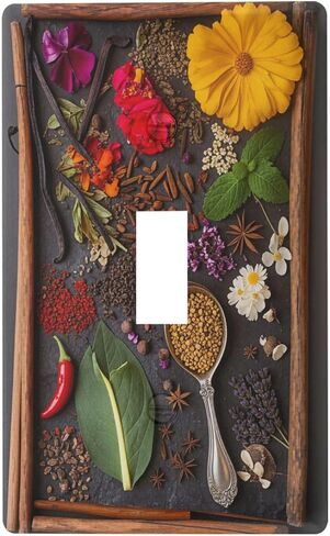 Pices Herbs Chili Duplex Receptacle Outlet Cover Wall Plate Switch Plates Size 1 Gang 2.9" X 4.6" Kids Decorative Nursery Teen Toddler Room Bedroom Bathroom Decor in Saudi Arabia