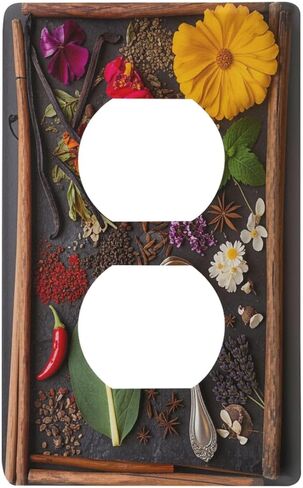 Pices Herbs Chili Duplex Receptacle Outlet Cover Wall Plate Switch Plates Size 1 Gang 2.9" X 4.6" Kids Decorative Nursery Teen Toddler Room Bedroom Bathroom Decor in Saudi Arabia