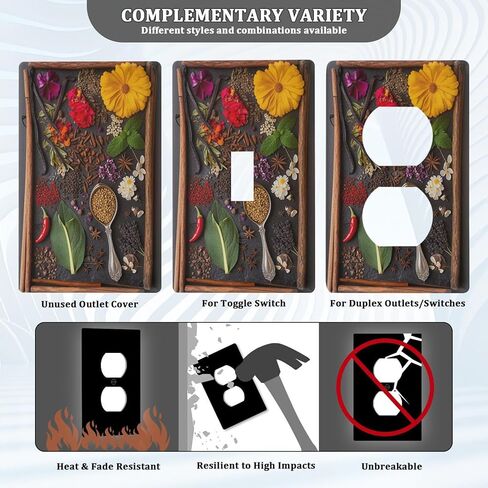 Pices Herbs Chili Duplex Receptacle Outlet Cover Wall Plate Switch Plates Size 1 Gang 2.9" X 4.6" Kids Decorative Nursery Teen Toddler Room Bedroom Bathroom Decor in Saudi Arabia