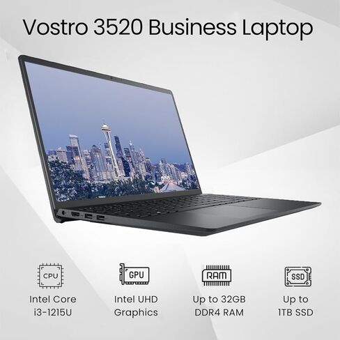 كمبيوتر محمول للأعمال Dell Vostro 3520، شاشة 15.6 بوصة FHD 120 هرتز، معالج 6 النواة Intel i3-1215U (Beat i5-1135G7)، ذاكرة الوصول العشوائي 16 جيجابايت، 1 تيرابايت PCIe SSD، قارئ بطاقة SD، كاميرا ويب، واي فاي، Windows 11 Pro (متجدد) in Kuwait