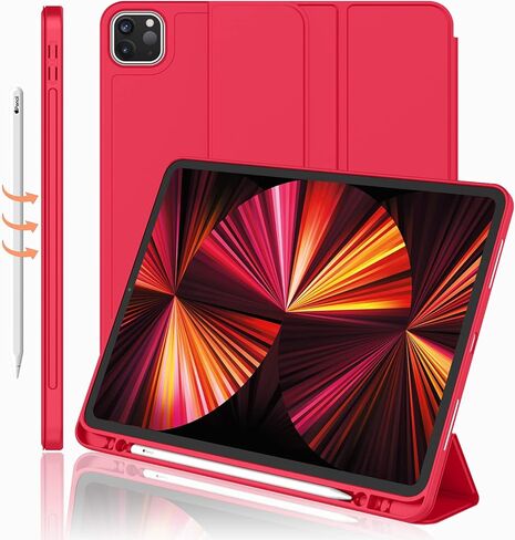 New iPad Pro 11 Inch Case 2022(4th Gen)/ 2021(3rd Gen) with Pencil Holder [Support iPad 2nd Pencil Charging/Pair],Trifold Stand Smart Case with Soft TPU Back,Auto Wake/Sleep(Red) in Saudi Arabia