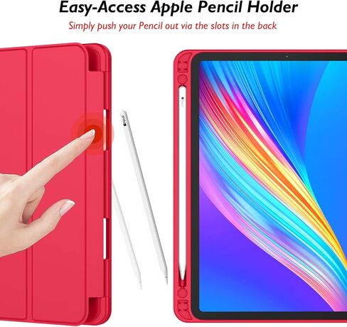 New iPad Pro 11 Inch Case 2022(4th Gen)/ 2021(3rd Gen) with Pencil Holder [Support iPad 2nd Pencil Charging/Pair],Trifold Stand Smart Case with Soft TPU Back,Auto Wake/Sleep(Red) in Saudi Arabia