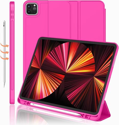 New iPad Pro 11 Inch Case 2022(4th Gen)/ 2021(3rd Gen) with Pencil Holder [Support iPad 2nd Pencil Charging/Pair],Trifold Stand Smart Case with Soft TPU Back,Auto Wake/Sleep(Red) in Saudi Arabia