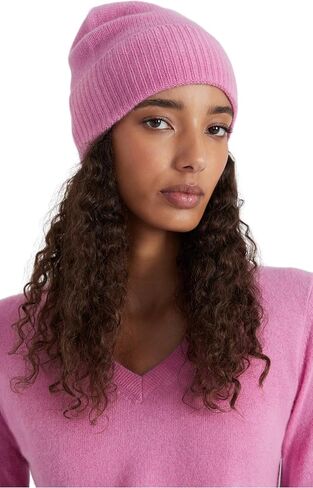 قبعة صغيرة للسيدات من Style & Republic، مصنوعة من الكشمير بنسبة 100%، ناعمة وقابلة للتمدد مع حافة مضلعة، قبعة دافئة للشتاء باللون الوردي الحلوى in Saudi Arabia