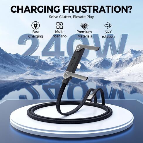 Invisible Holder Charger Cable with Stand, 240w Super Fast Charging 2-in-1 Fast Charging Cord & Multi-Angle Phone Stand for Gaming, Office, Car Travel, Type-C Charging-Cable (Black, 1.5m) in Saudi Arabia