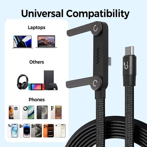 Invisible Holder Charger Cable with Stand, 240w Super Fast Charging 2-in-1 Fast Charging Cord & Multi-Angle Phone Stand for Gaming, Office, Car Travel, Type-C Charging-Cable (Black, 1.5m) in Saudi Arabia