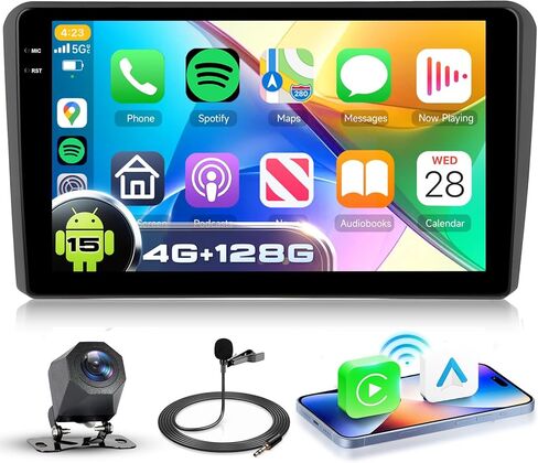 4G+128G Android 15 Car Stereo for Audi A3 2003-2013, Wireless CarPlay Android Auto, 9’’ Incell HD Touch Screen Car Stereo with GPS, WiFi, Bluetooth 5.0, FM, 32 EQ, SWC, Backup Camera in Saudi Arabia