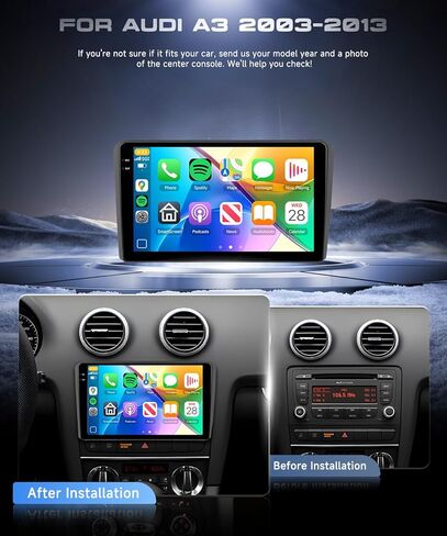 4G+128G Android 15 Car Stereo for Audi A3 2003-2013, Wireless CarPlay Android Auto, 9’’ Incell HD Touch Screen Car Stereo with GPS, WiFi, Bluetooth 5.0, FM, 32 EQ, SWC, Backup Camera in Saudi Arabia