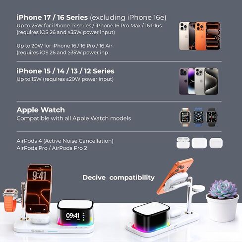 Qi2.2 25W Magnetic Wireless Charging Station, 5-in-1 Charger Stand with Bluetooth Speaker, Alarm Clock & Night Light for iPhone 12–17, Apple Watch, AirPods, Galaxy & Pixel (Qi) in Saudi Arabia