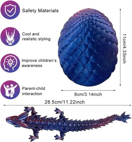 3D Printed Dragon Egg, Easter Mystery Crystal Dragon Egg Fidget Toys Surprise, Mythical Dragon Eggs with Dragon Inside, Easter Basket Stuffers Filled Easter Eggs Toy for Kids (Rainbow, Large) in Kuwait