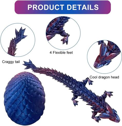 3D Printed Dragon Egg, Easter Mystery Crystal Dragon Egg Fidget Toys Surprise, Mythical Dragon Eggs with Dragon Inside, Easter Basket Stuffers Filled Easter Eggs Toy for Kids (Rainbow, Large) in Kuwait