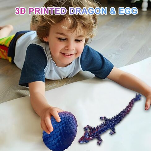 3D Printed Dragon Egg, Easter Mystery Crystal Dragon Egg Fidget Toys Surprise, Mythical Dragon Eggs with Dragon Inside, Easter Basket Stuffers Filled Easter Eggs Toy for Kids (Rainbow, Large) in Kuwait